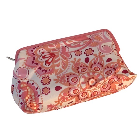 NWOT Clinique Pink Paisley Geometric Floral Makeup Bag Cosmetic Case - Picture 1 of 9